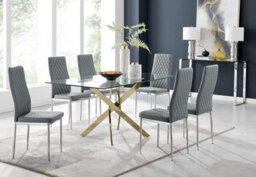 Furniturebox Uk Leonardo 6 Gold Dining Table And 6 Grey Milan Chairs