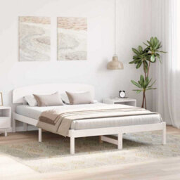 Berkfield Bed Frame With Headboard White 160X200 Cm Solid Wood Pine - thumbnail 5