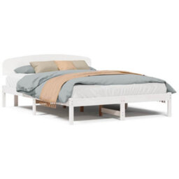 Berkfield Bed Frame With Headboard White 160X200 Cm Solid Wood Pine - thumbnail 4