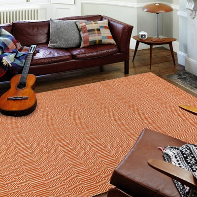 Orange Geometric Wool Modern Handmade Easy To Clean Rug For Living Room And Bedroom-66 X 200Cm (Runner) - image 1