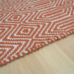 Orange Geometric Wool Modern Handmade Easy To Clean Rug For Living Room And Bedroom-66 X 200Cm (Runner) - thumbnail 3