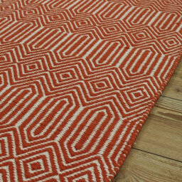 Orange Geometric Wool Modern Handmade Easy To Clean Rug For Living Room And Bedroom-66 X 200Cm (Runner) - thumbnail 2