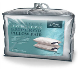 "Littens Pair Emperor Size Goose Feather & Down Pillows, Cotton 50Cm X 100Cm (20"" X 40"")" - thumbnail 1