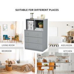 Costway 3-Drawer Chest Storage Cabinet Freestanding Dresser Organizer W/ 2 Cubbies & 3 Drawer - thumbnail 3