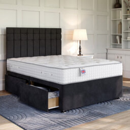 Divan Base Direct Naples Black Platform Top Divan Bed No Storage Base 5Ft King Size + Amalfi Strutted Headboard - thumbnail 1