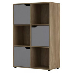 Urbn-Living Urbnliving 6 Cube Oak Wooden Bookcase Shelving Display Shelves Storage Unit Wood Shelf Grey Door - thumbnail 2