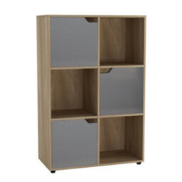 Urbn-Living Urbnliving 6 Cube Oak Wooden Bookcase Shelving Display Shelves Storage Unit Wood Shelf Grey Door
