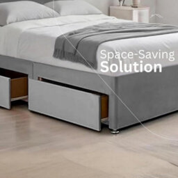 Grey Plush 5Ft King Size Bed With 20 Inch Headboard With Mattress And 2Drawers - thumbnail 3