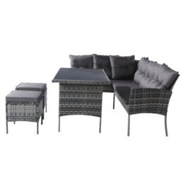 Abrihome 6-7 Seater Outdoor Patio Furniture,lounge Corner Sofa Set With Table Stool, Mixed Grey Wicker With Dark Grey Cushions - thumbnail 4