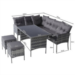 Abrihome 6-7 Seater Outdoor Patio Furniture,lounge Corner Sofa Set With Table Stool, Mixed Grey Wicker With Dark Grey Cushions - thumbnail 5