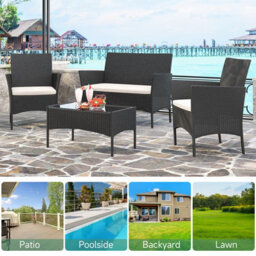 Onemill Rattan Garden Furniture Set 4-Piece With 2 Armchairs,1 Double Seat Sofa And 1 Table (Black) - thumbnail 6