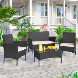 Onemill Rattan Garden Furniture Set 4-Piece With 2 Armchairs,1 Double Seat Sofa And 1 Table (Black) - thumbnail 7