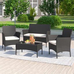 Onemill Rattan Garden Furniture Set 4-Piece With 2 Armchairs,1 Double Seat Sofa And 1 Table (Black) - thumbnail 8