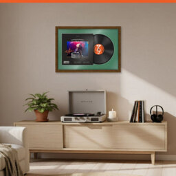 "AK Frames 25X17"" Dark Oak Modern Vinyl Record Frame With Emerald Mount For 12 Inch Lp Cover & Disc - Overlapped Design" - thumbnail 8