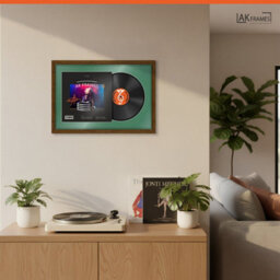 "AK Frames 25X17"" Dark Oak Modern Vinyl Record Frame With Emerald Mount For 12 Inch Lp Cover & Disc - Overlapped Design" - thumbnail 5