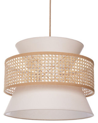 Wyld And Coco Pendant Lamp - Beige Rattan With Polyester Shade, Adjustable Cord, Boho Lighting - image 1