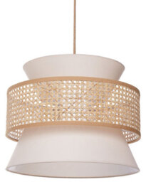 Wyld And Coco Pendant Lamp - Beige Rattan With Polyester Shade, Adjustable Cord, Boho Lighting - thumbnail 1