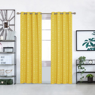 Deconovo Blackout Eyelet Curtains Thermal Gold Diamond Printed Curtains For Living Room, 52 X 90 Inch, Mellow Yellow, One Pair - image 1