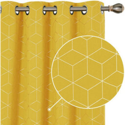 Deconovo Blackout Eyelet Curtains Thermal Gold Diamond Printed Curtains For Living Room, 52 X 90 Inch, Mellow Yellow, One Pair - thumbnail 3