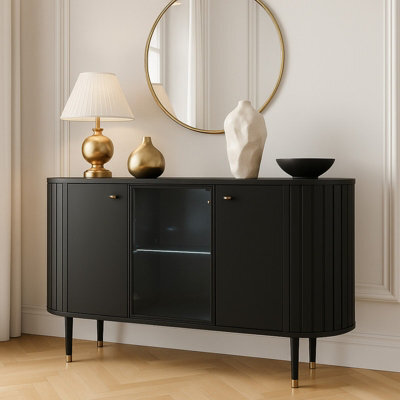 Cabinet Zante Za3 With Steel Handles And Legs Glass Shelf Black Led Lights - image 1