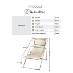 Furniturebox Uk Corsica Cream Metal & Textilene Outdoor Deckchairs With Headrest - Set Of 2 Retro Folding Chairs - thumbnail 7