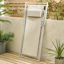 Furniturebox Uk Corsica Cream Metal & Textilene Outdoor Deckchairs With Headrest - Set Of 2 Retro Folding Chairs - thumbnail 6