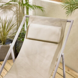 Furniturebox Uk Corsica Cream Metal & Textilene Outdoor Deckchairs With Headrest - Set Of 2 Retro Folding Chairs - thumbnail 3