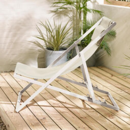 Furniturebox Uk Corsica Cream Metal & Textilene Outdoor Deckchairs With Headrest - Set Of 2 Retro Folding Chairs - thumbnail 2