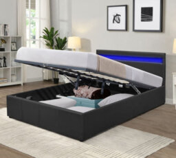 Comfy Living 4Ft Black Faux Leather Gas Lift Ottoman Beframe With Led Strip - thumbnail 2
