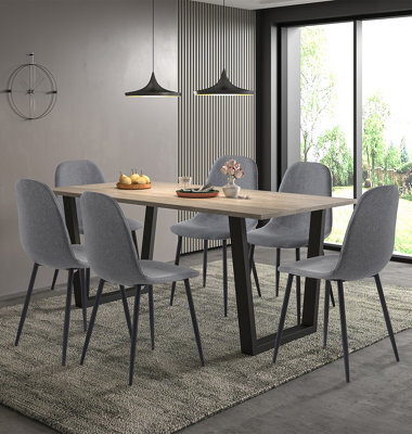 Hallowood Furniture Dudley 1.8M Dining Table Set With 6 Dark Grey Fabric Chairs - image 1