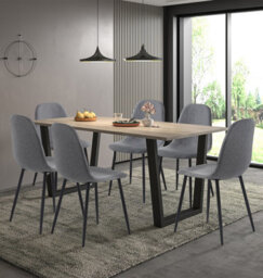 Hallowood Furniture Dudley 1.8M Dining Table Set With 6 Dark Grey Fabric Chairs - thumbnail 1