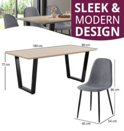Hallowood Furniture Dudley 1.8M Dining Table Set With 6 Dark Grey Fabric Chairs - thumbnail 3