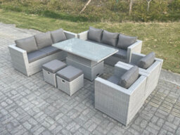 Fimous Rattan Garden Funiture Set Adjustable Rising Lifting Table Sofa Dining Set Lounge Sofa 2 Arm Chair Stool - thumbnail 3
