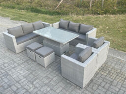 Fimous Rattan Garden Funiture Set Adjustable Rising Lifting Table Sofa Dining Set Lounge Sofa 2 Arm Chair Stool - thumbnail 2