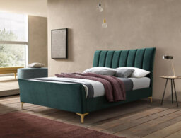 Save On Goods UK 5Ft King Size Green, Soft Velvet Fabric Upholstered Bed Frame.pleated High Foot End Bedstead - thumbnail 1