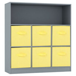Urbn-Living Urbnliving Height 94Cm Wooden Wide Grey 7 Cube Bookcase With Yellow 6 Drawers Baskets Storage Unit Shelves