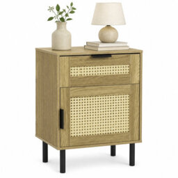 Costway Rattan Nightstand Boho Bedside Table End Table With Drawer - thumbnail 1