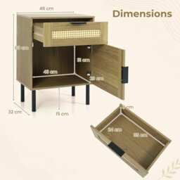 Costway Rattan Nightstand Boho Bedside Table End Table With Drawer - thumbnail 2