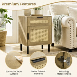 Costway Rattan Nightstand Boho Bedside Table End Table With Drawer - thumbnail 5