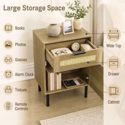 Costway Rattan Nightstand Boho Bedside Table End Table With Drawer - thumbnail 3