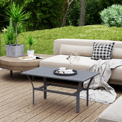 Outsunny Metal Garden Coffee Table With Slatted Tabletop, Dark Grey - image 1