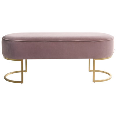 Wyld And Coco Luxora Velvet Pink Bed Bench With Gold Metal Legs - Medium Oval Seating For Bedroom, Hallway, Living Room - image 1