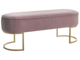 Wyld And Coco Luxora Velvet Pink Bed Bench With Gold Metal Legs - Medium Oval Seating For Bedroom, Hallway, Living Room - thumbnail 3