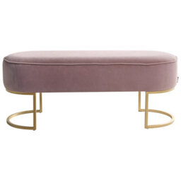 Wyld And Coco Luxora Velvet Pink Bed Bench With Gold Metal Legs - Medium Oval Seating For Bedroom, Hallway, Living Room - thumbnail 1