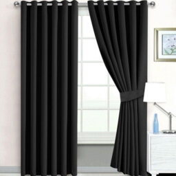 Bedlooms Blackout Curtain Thermal Insulated Eyelet Ready Made Ring Top Black Curtain (Pair) 66 X 90 Inches With Tie Backs - thumbnail 2