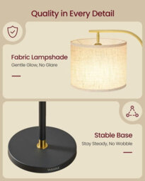 LEDREM Arc Standing Lamp, Adjustable Height 150-175 Cm, Floor Lamp With Fabric Shade, For Living Room, Foot Switch, Black - thumbnail 4