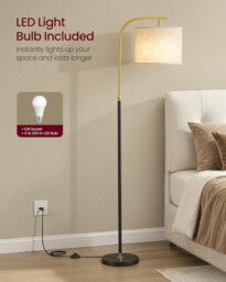 LEDREM Arc Standing Lamp, Adjustable Height 150-175 Cm, Floor Lamp With Fabric Shade, For Living Room, Foot Switch, Black - thumbnail 6