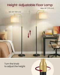 LEDREM Arc Standing Lamp, Adjustable Height 150-175 Cm, Floor Lamp With Fabric Shade, For Living Room, Foot Switch, Black - thumbnail 3