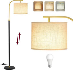 LEDREM Arc Standing Lamp, Adjustable Height 150-175 Cm, Floor Lamp With Fabric Shade, For Living Room, Foot Switch, Black - thumbnail 5