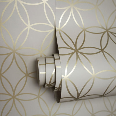 Holden Décor Geometric Beige Metallic Gold Circular Holden Diso Feature Wallpaper - image 1